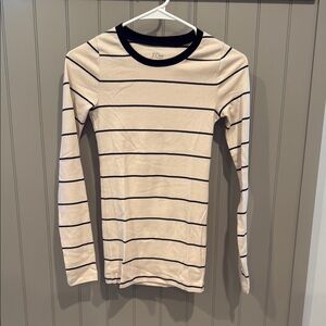J. Crew Beige and Black Striped Crew Neck Top